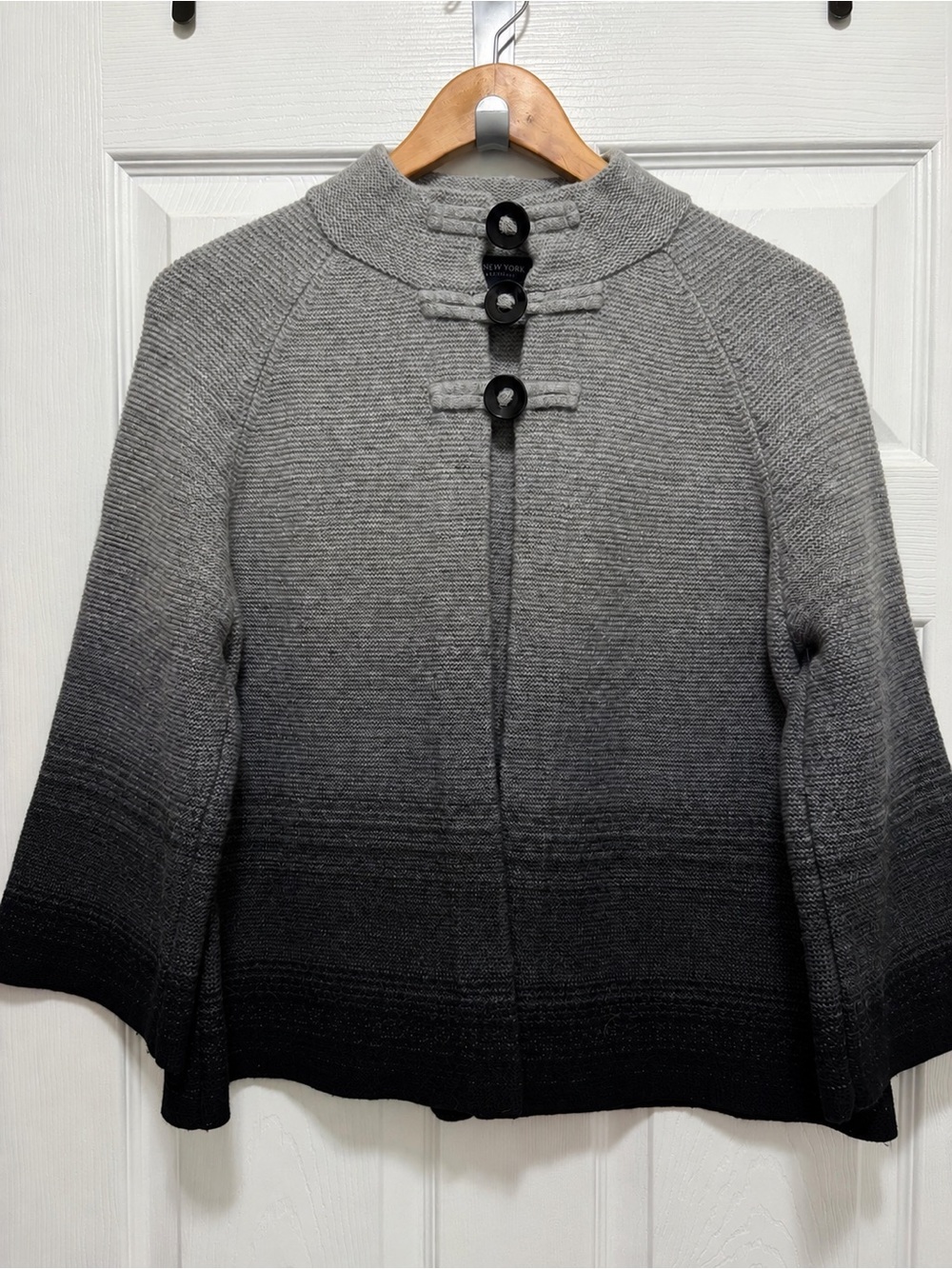 Jones New York Swing Sweater Petite Large Gray Black Ombre Wool Angora Blend